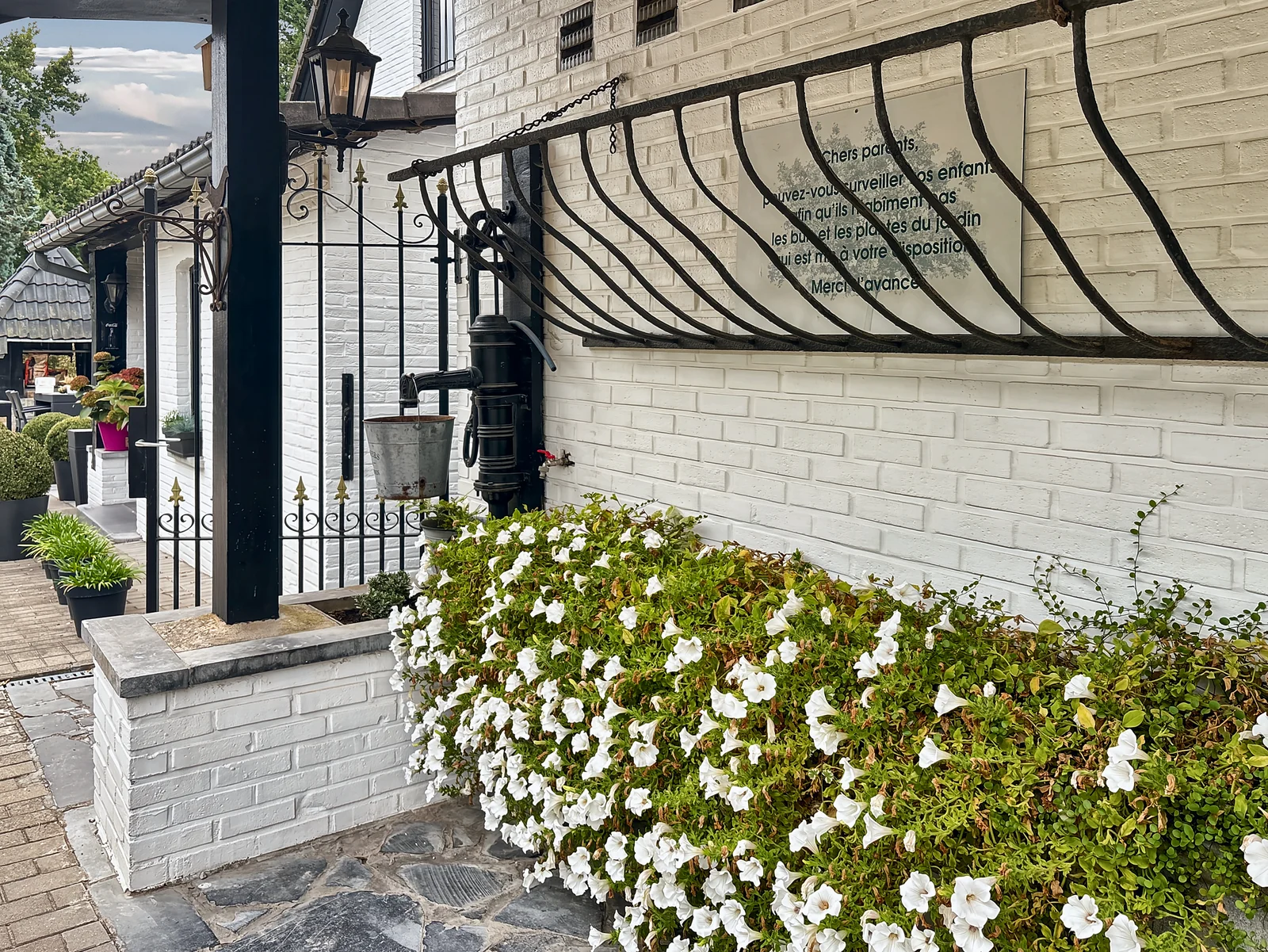 La ferronnerie et les fleurs de l’entrée
